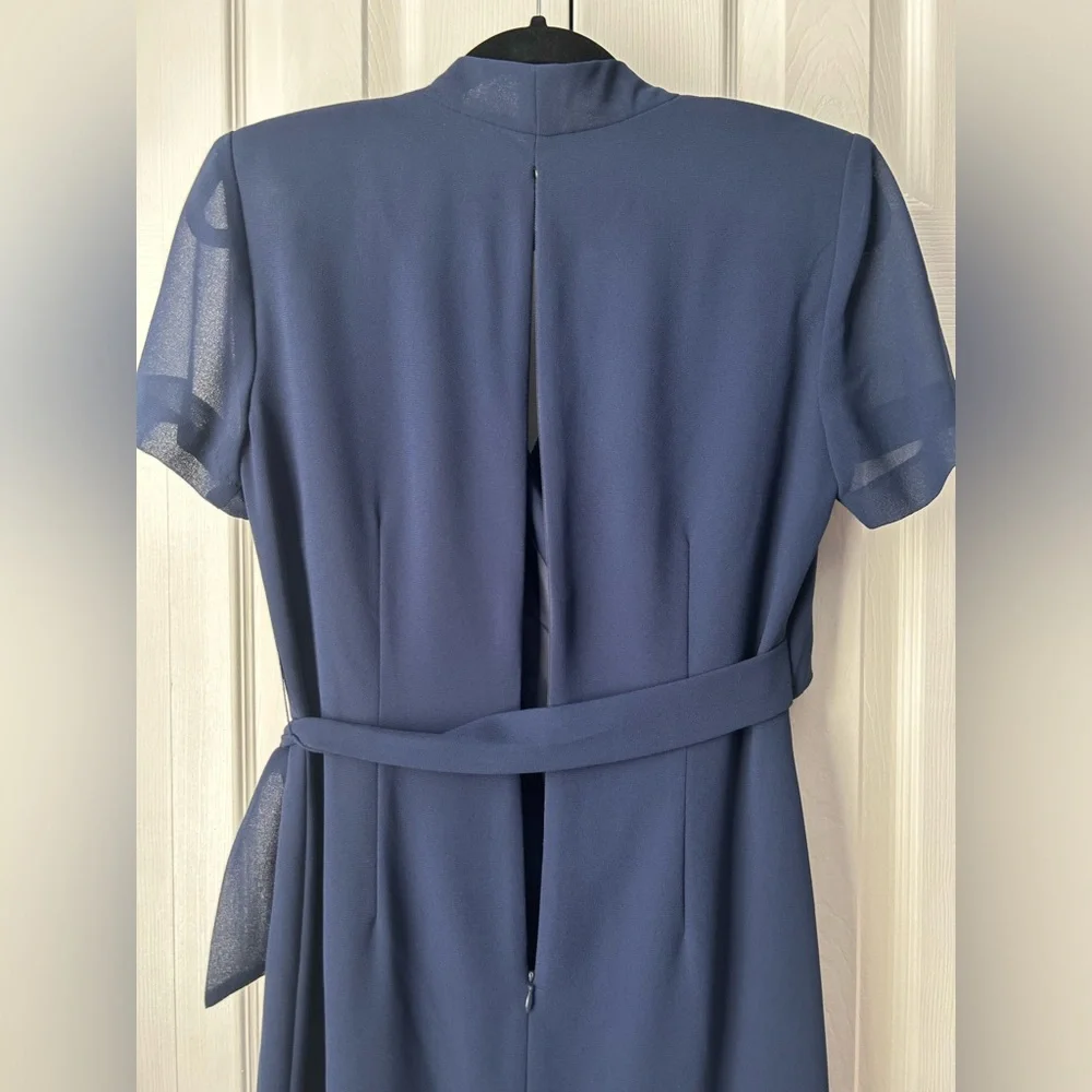 NWT vintage navy blue floral beaded maxi wrap dress - 6 petite
